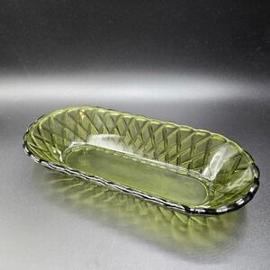 Vintage Indiana Carnival Glass Green Pretzel Pattern Cracker Dish/Relish Tray